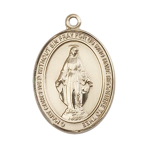 14KT GOLD MIRACULOUS MEDAL - 1" x 3/4"