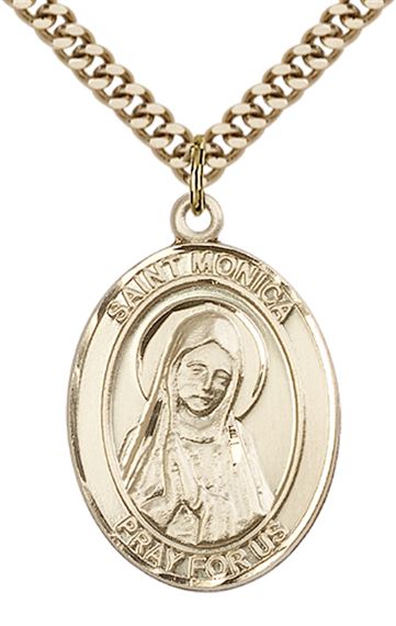 14KT GOLD FILLED ST MONICA PENDANT WITH CHAIN - 1" x 3/4"