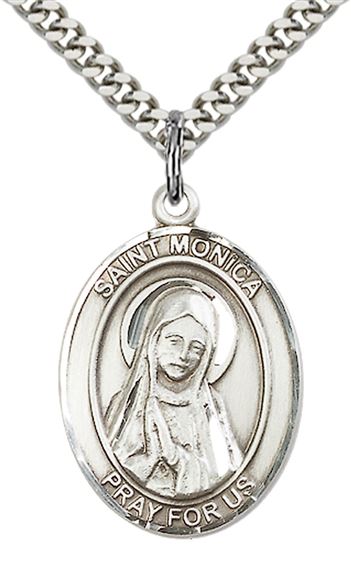 STERLING SILVER ST MONICA PENDANT WITH CHAIN - 1" x 3/4"