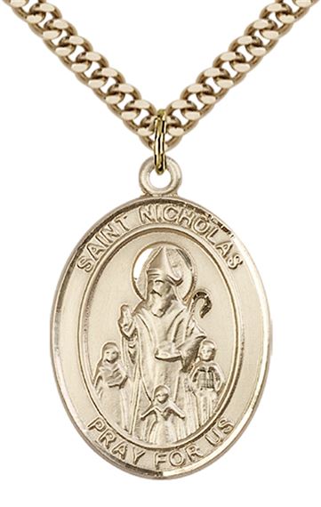 14KT GOLD FILLED ST NICHOLAS PENDANT WITH CHAIN - 1" x 3/4"