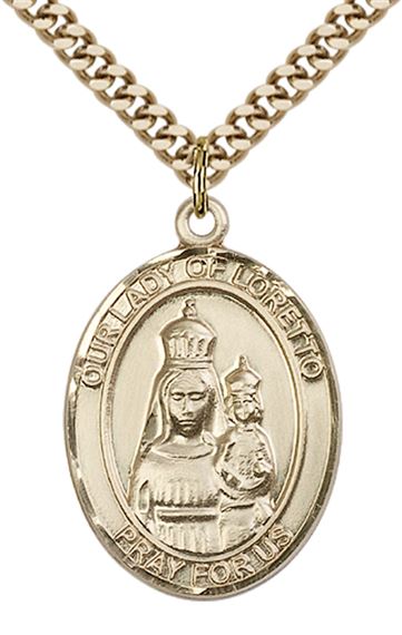 14KT GOLD FILLED OUR LADY OF LORETTO PENDANT WITH CHAIN - 1" x 3/4"