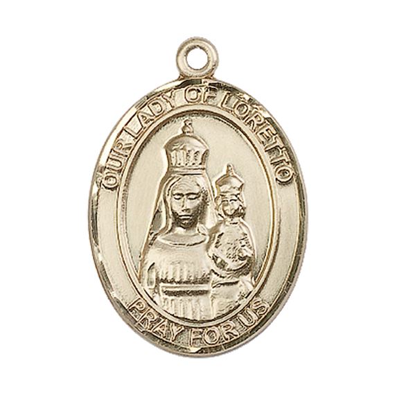 14KT GOLD OUR LADY OF LORETTO MEDAL - 1" x 3/4"