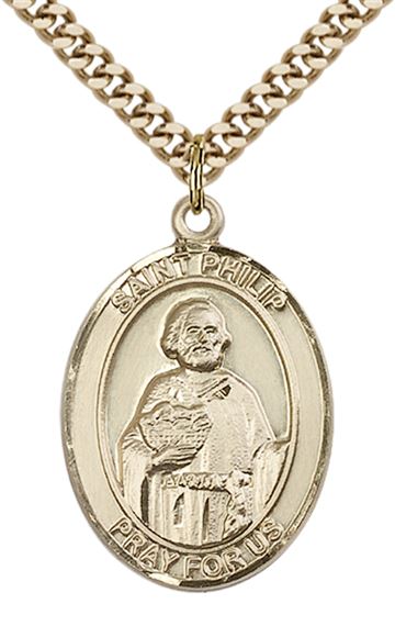 14KT GOLD FILLED ST PHILIP THE APOSTLE PENDANT WITH CHAIN - 1" x 3/4"