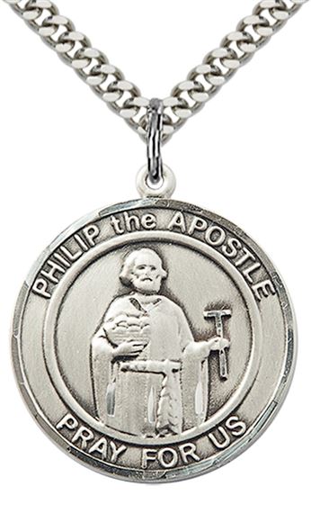 STERLING SILVER PHILIP THE APOSTLE PENDANT WITH CHAIN - 1" x 7/8"
