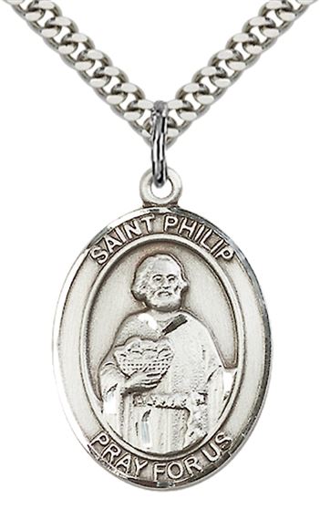 STERLING SILVER ST PHILIP THE APOSTLE PENDANT WITH CHAIN - 1" x 3/4"