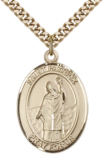 14KT GOLD FILLED ST PATRICK PENDANT WITH CHAIN - 1" x 3/4"