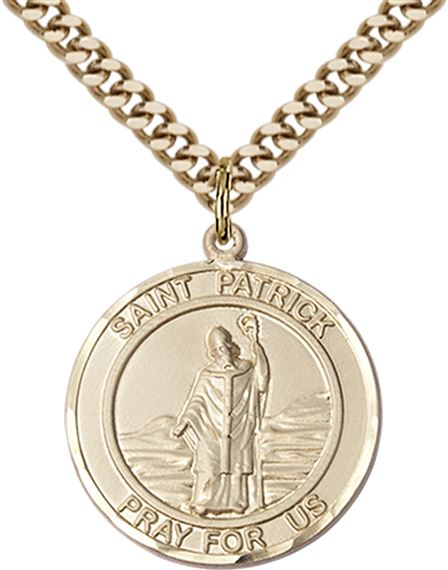14KT GOLD FILLED ST PATRICK PENDANT WITH CHAIN - 1" x 7/8"
