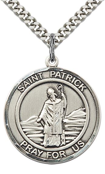STERLING SILVER ST PATRICK PENDANT WITH CHAIN - 1" x 7/8"