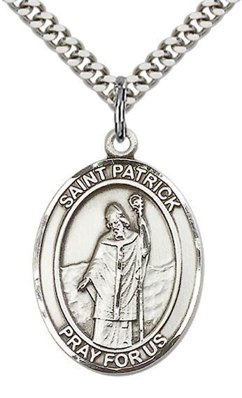 STERLING SILVER ST PATRICK PENDANT WITH CHAIN - 1" x 3/4"