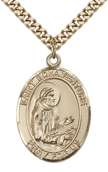 14KT GOLD FILLED ST BONAVENTURE PENDANT WITH CHAIN - 1" x 3/4"