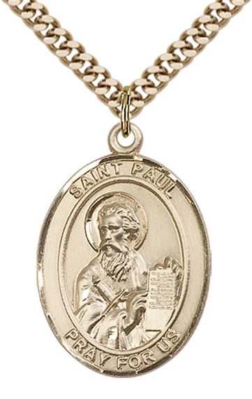 14KT GOLD FILLED ST PAUL THE APOSTLE PENDANT WITH CHAIN - 1" x 3/4"