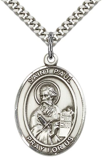 STERLING SILVER ST PAUL THE APOSTLE PENDANT WITH CHAIN - 1" x 3/4"