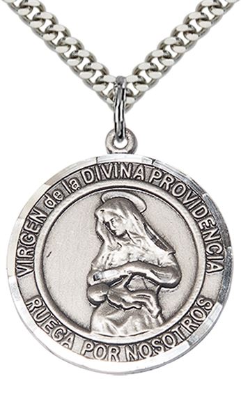 STERLING SILVER VIRGEN DIVINA PROVIDENCIA PENDANT WITH CHAIN - 1" x 7/8"