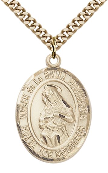 GOLD FILLED VIRGEN DE LA DIVINA PENDANT ON A CHAIN - 1" x 3/4"
