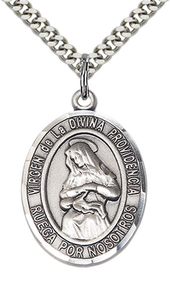 STERLING SILVER VIRGEN DE LA DIVINA PENDANT WITH CHAIN - 1" x 3/4"
