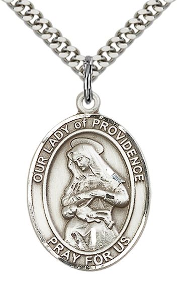 STERLING SILVER OUR LADY OF PROVIDENCE PENDANT WITH CHAIN - 1" x 3/4"