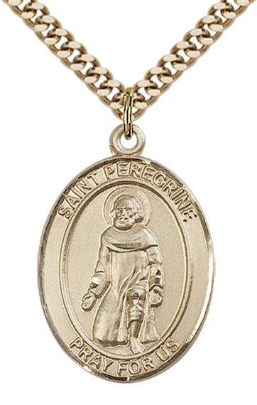 14KT GOLD FILLED ST PEREGRINE LAZIOSI PENDANT WITH CHAIN - 1" x 3/4"