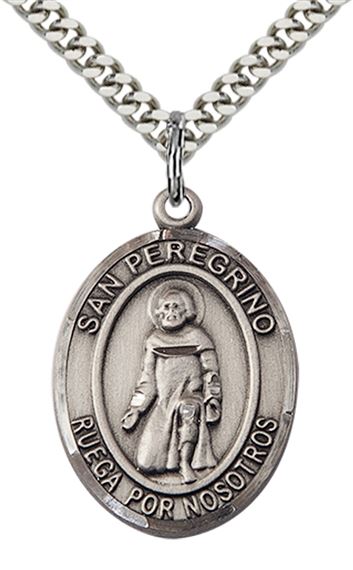 STERLING SILVER SAN PEREGRINO PENDANT WITH CHAIN - 1" x 3/4"