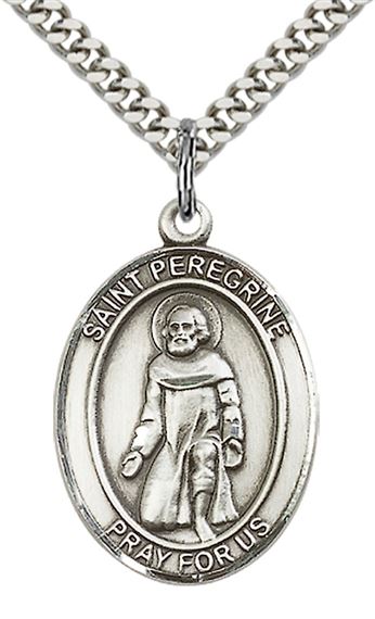 STERLING SILVER ST PEREGRINE LAZIOSI PENDANT WITH CHAIN - 1" x 3/4"