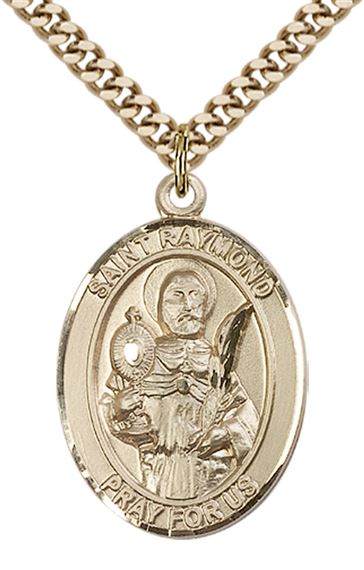 14KT GOLD FILLED ST RAYMOND NONNATUS PENDANT WITH CHAIN - 1" x 3/4"