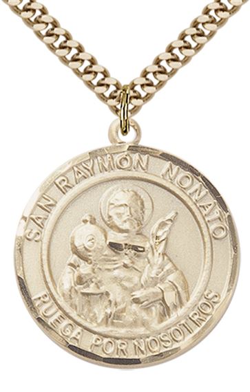 GOLD FILLED SAN RAYMON NONATO PENDANT ON A CHAIN - 1" x 7/8"