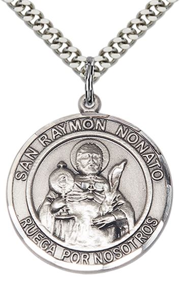STERLING SILVER SAN RAYMON NONATO PENDANT WITH CHAIN - 1" x 7/8"