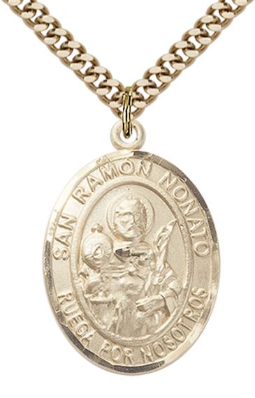 GOLD FILLED SAN RAYMON NONATO PENDANT ON A CHAIN - 1" x 3/4"