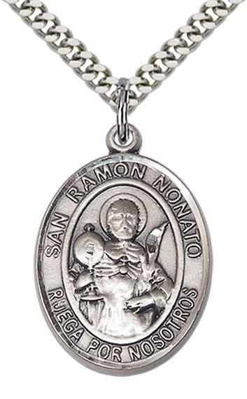 STERLING SILVER SAN RAYMON NONATO PENDANT WITH CHAIN - 1" x 3/4"