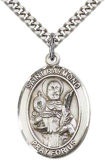 STERLING SILVER ST RAYMOND NONNATUS PENDANT WITH CHAIN - 1" x 3/4"