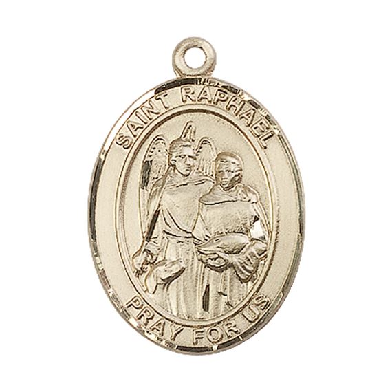 14KT GOLD ST RAPHAEL THE ARCHANGEL MEDAL - 1" x 3/4"