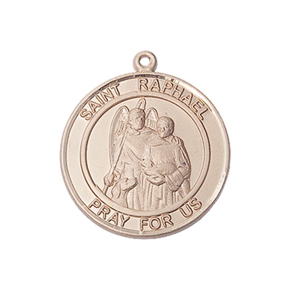14KT GOLD ST RAPHAEL THE ARCHANGEL MEDAL - 1" x 7/8"