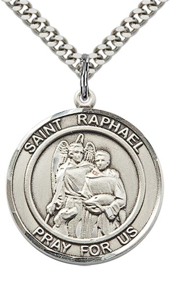 STERLING SILVER ST RAPHAEL THE ARCHANGEL PENDANT WITH CHAIN - 1" x 7/8"