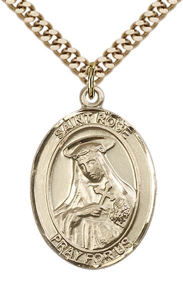 14KT GOLD FILLED ST ROSE OF LIMA PENDANT WITH CHAIN - 1" x 3/4"