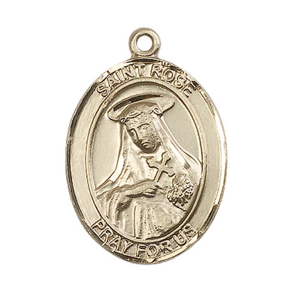 14KT GOLD ST ROSE OF LIMA MEDAL - 1" x 3/4"