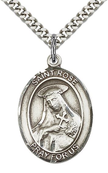 STERLING SILVER ST ROSE OF LIMA PENDANT WITH CHAIN - 1" x 3/4"