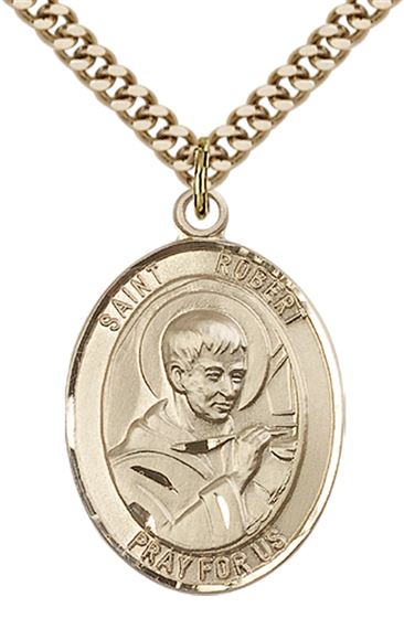 14KT GOLD FILLED ST ROBERT BELLARMINE PENDANT WITH CHAIN - 1" x 3/4"