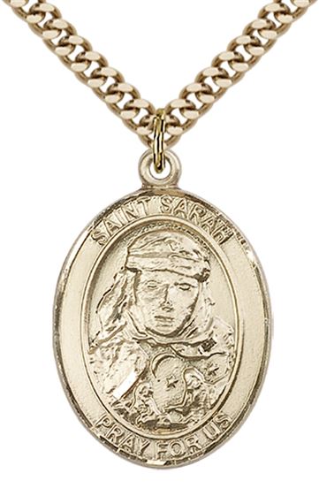 14KT GOLD FILLED ST SARAH PENDANT WITH CHAIN - 1" x 3/4"