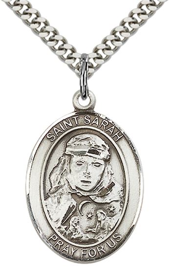 STERLING SILVER ST SARAH PENDANT WITH CHAIN - 1" x 3/4"