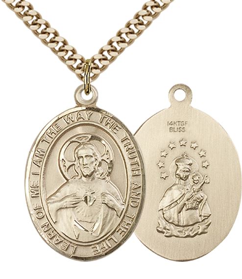 14KT GOLD FILLED SCAPULAR PENDANT WITH CHAIN - 1" x 3/4"
