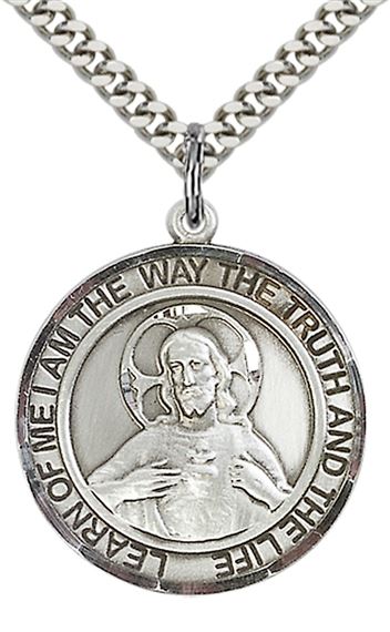 STERLING SILVER SCAPULAR PENDANT WITH CHAIN - 1" x 7/8"