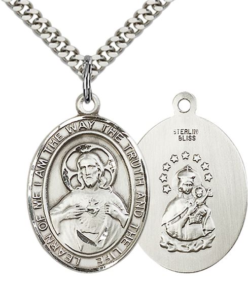 STERLING SILVER SCAPULAR PENDANT WITH CHAIN - 1" x 3/4"