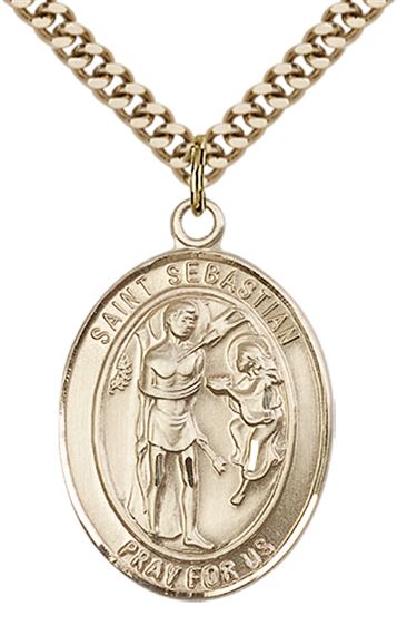 14KT GOLD FILLED ST SEBASTIAN PENDANT WITH CHAIN - 1" x 3/4"