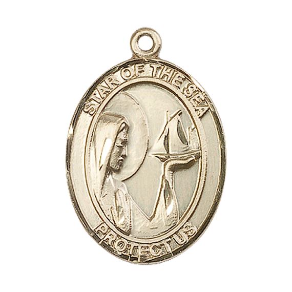 14KT GOLD OUR LADY STAR OF THE SEA MEDAL - 1" x 3/4"