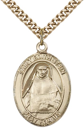 14KT GOLD FILLED ST EDITH STEIN PENDANT WITH CHAIN - 1" x 3/4"