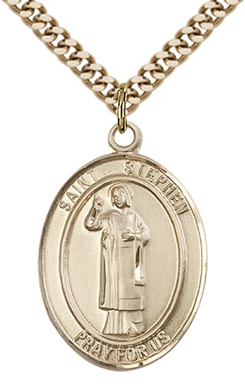 14KT GOLD FILLED ST STEPHEN THE MARTYR PENDANT WITH CHAIN - 1" x 3/4"