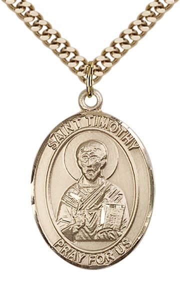 14KT GOLD FILLED ST TIMOTHY PENDANT WITH CHAIN - 1" x 3/4"