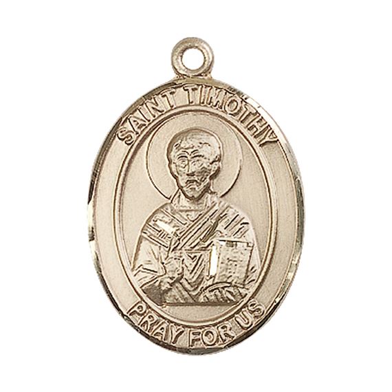 14KT GOLD ST TIMOTHY MEDAL - 1" x 3/4"