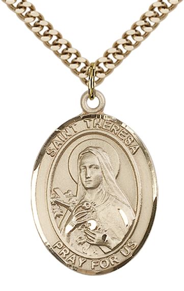 14KT GOLD FILLED ST THERESA PENDANT WITH CHAIN - 1" x 3/4"