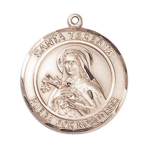 14KT GOLD SANTA TERESITA MEDAL - 1" x 7/8"