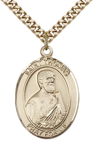 14KT GOLD FILLED ST THOMAS THE APOSTLE PENDANT WITH CHAIN - 1" x 3/4"